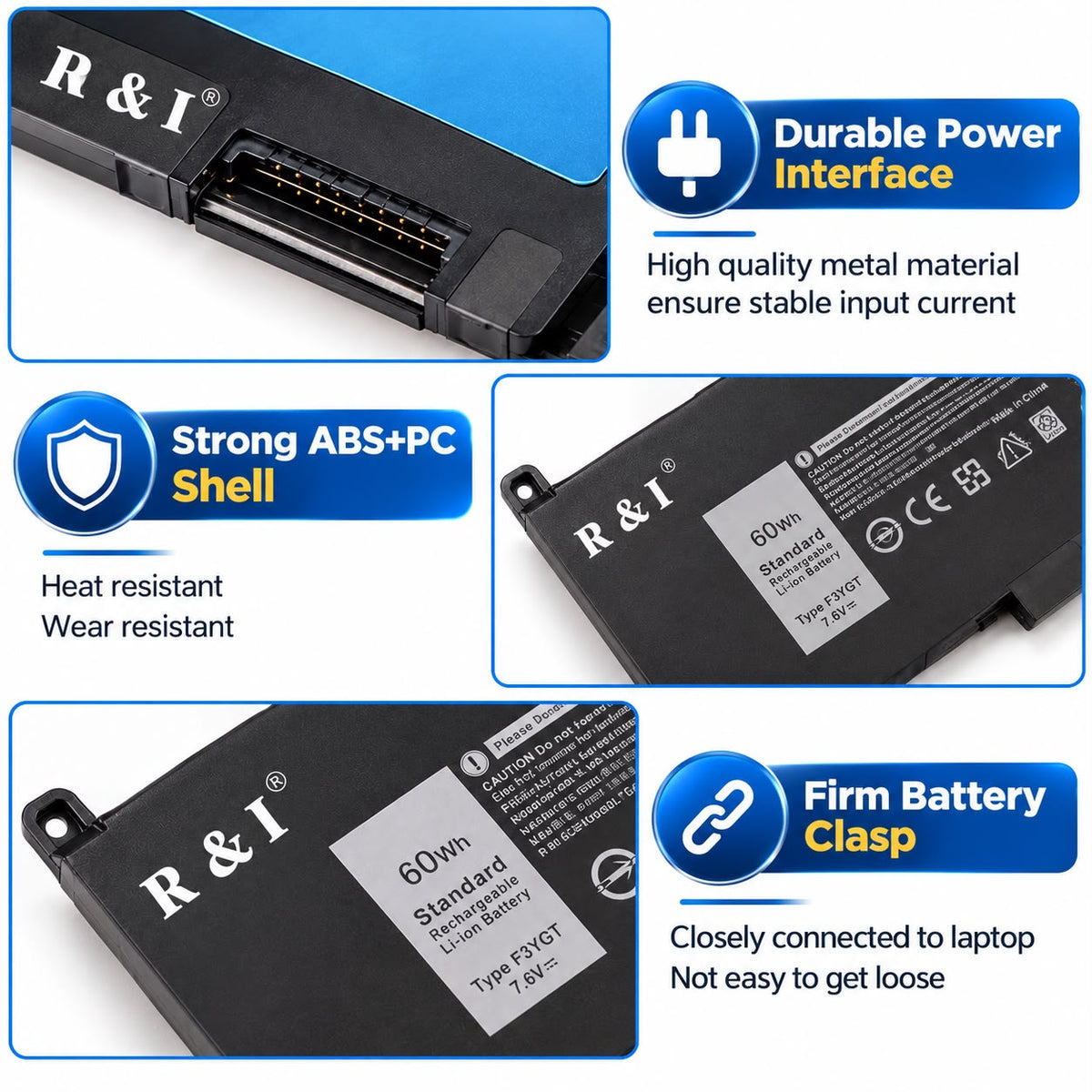 R & I F3YGT Laptop Battery Compatible for Dell Latitude 7480 7490 7280 7290 7380 7390 E7480 E7490 E7280 451-BBYE DM3WC DM6WC 2X39G KG7VF P29S002 P73G002 - High Performance Laptop Battery